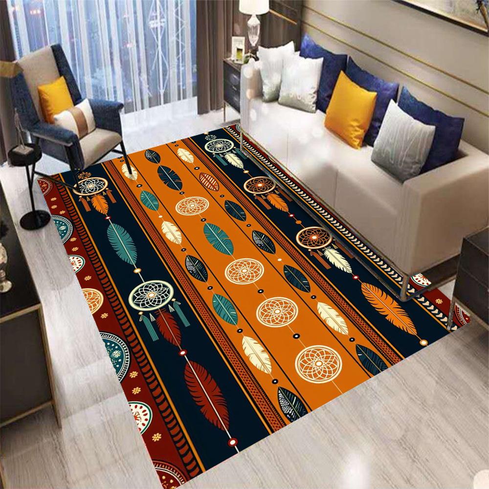  Retro Bohemian Style Feather Carpet Living Room Sofa Bedroom Kitchen Entrance Door Mat Non-Slip Luxury Home Decor Rug