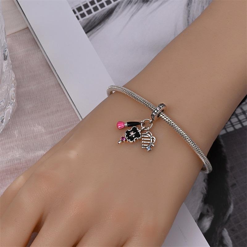 Beauty Series Copper Metal Brush&Mirror&Comb Three Piece Set Dangle Charm Bead Component Designed For Do It Yourself Bracelet High Quality Fine