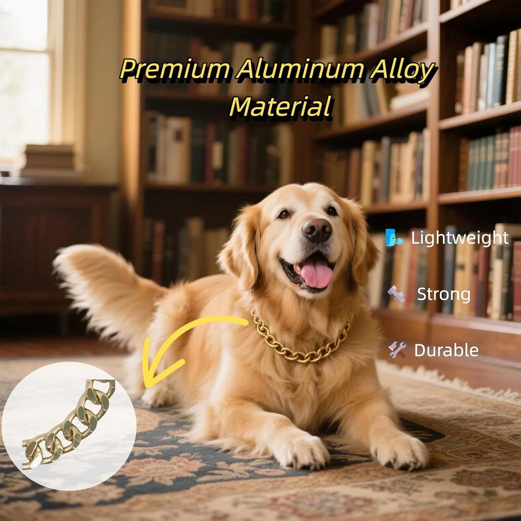 Gold Dog Chain Necklace Collar,Fashionable Cuban Link, Adjustable, Lightweight & Durable Metal Decoration (Gold, 9" (Neck Fits 8"-12"))