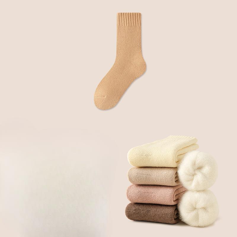 Wool Super Thick Socks, Women's Winter Mid-calf Socks with Fleece Added, Thickened and Warm Cashmere Long Calf Socks, Postpartum Socks