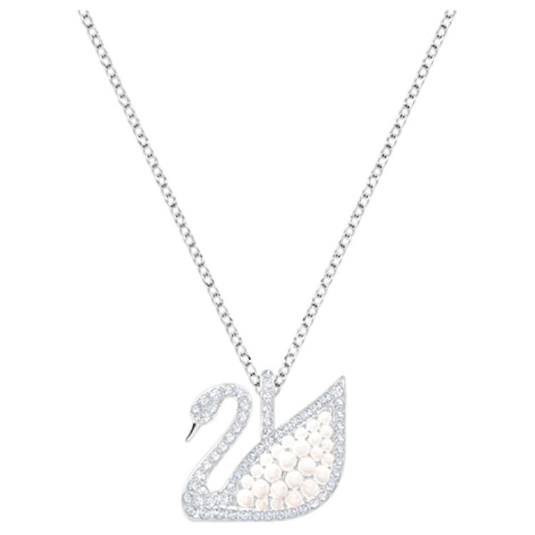 

Swarovski Swan Iconic Pearl Plated White Gold Rhodium Necklace Women necklace 5411791 Box (Random Color)