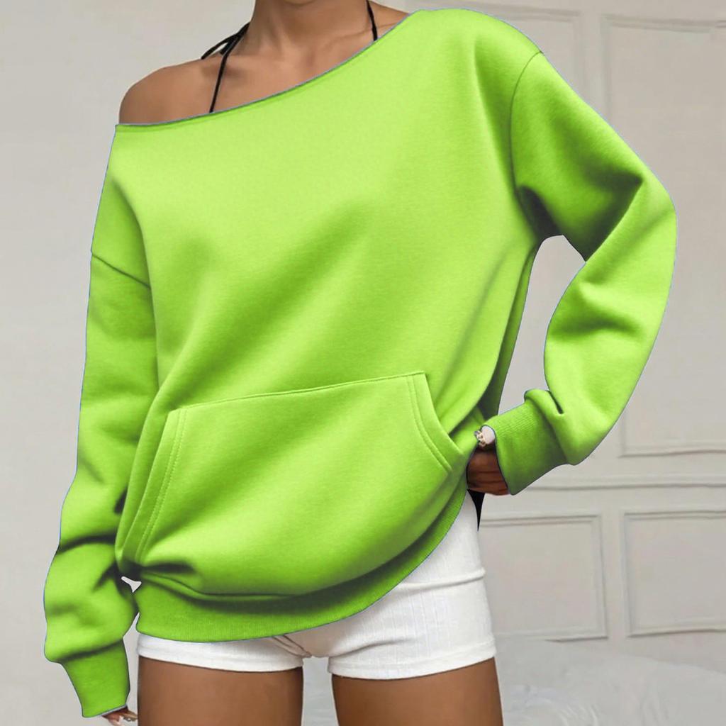Women's Off Shoulder Long Sleeve Sweatshirt Loose Fit Streetwear Pullover Top