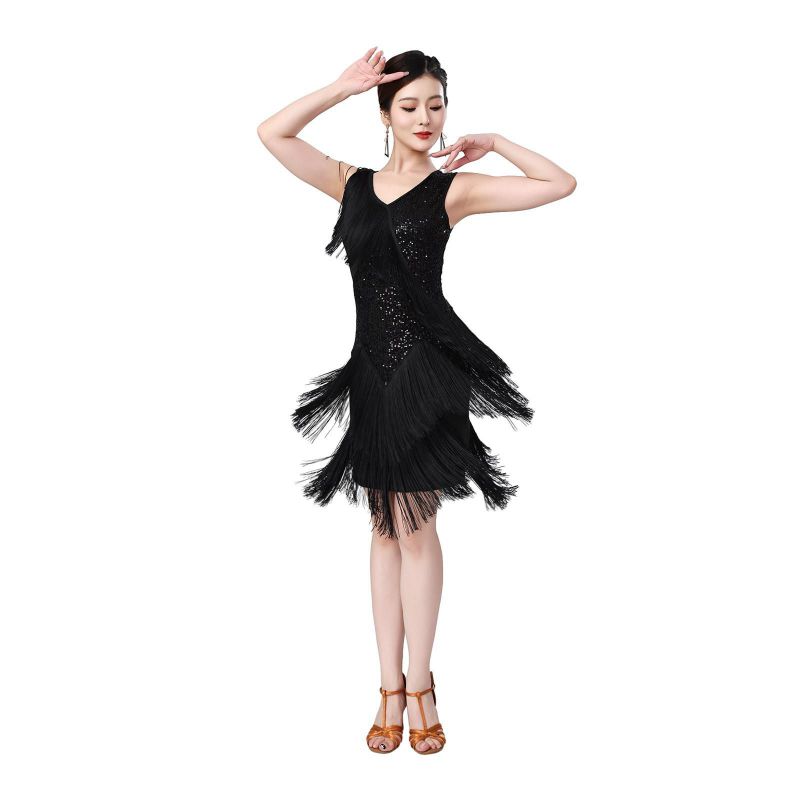 Women's Dance Dresses Sleeveless Sequin Fringe Latin Dance Dress