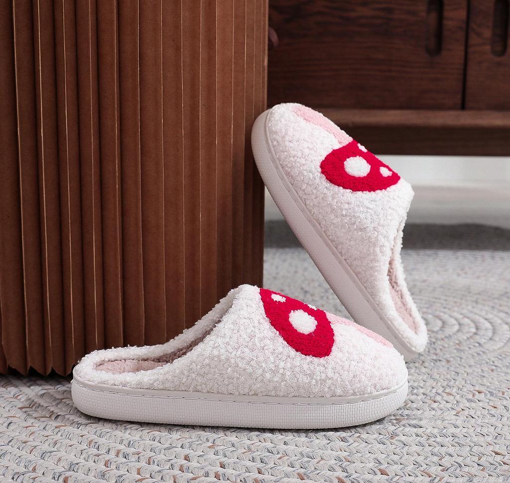 Grzybkowe bawełniane pluszowe kapcie dla par - Ciepłe buty domowe dla mężczyzn i kobiet