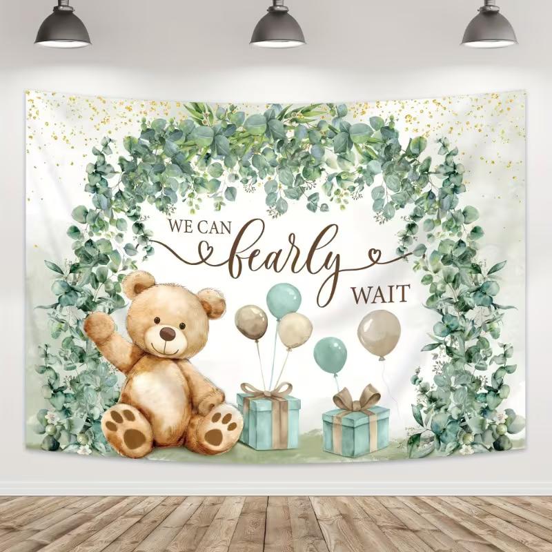 

2D Bearly Wait Backdrop Gender Neutral Baby Shower Photography Background 47.2x31.5inch/120*80cm