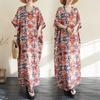 Summer Color Travel V-neck Retro Long Skirt Cotton Linen Dress
