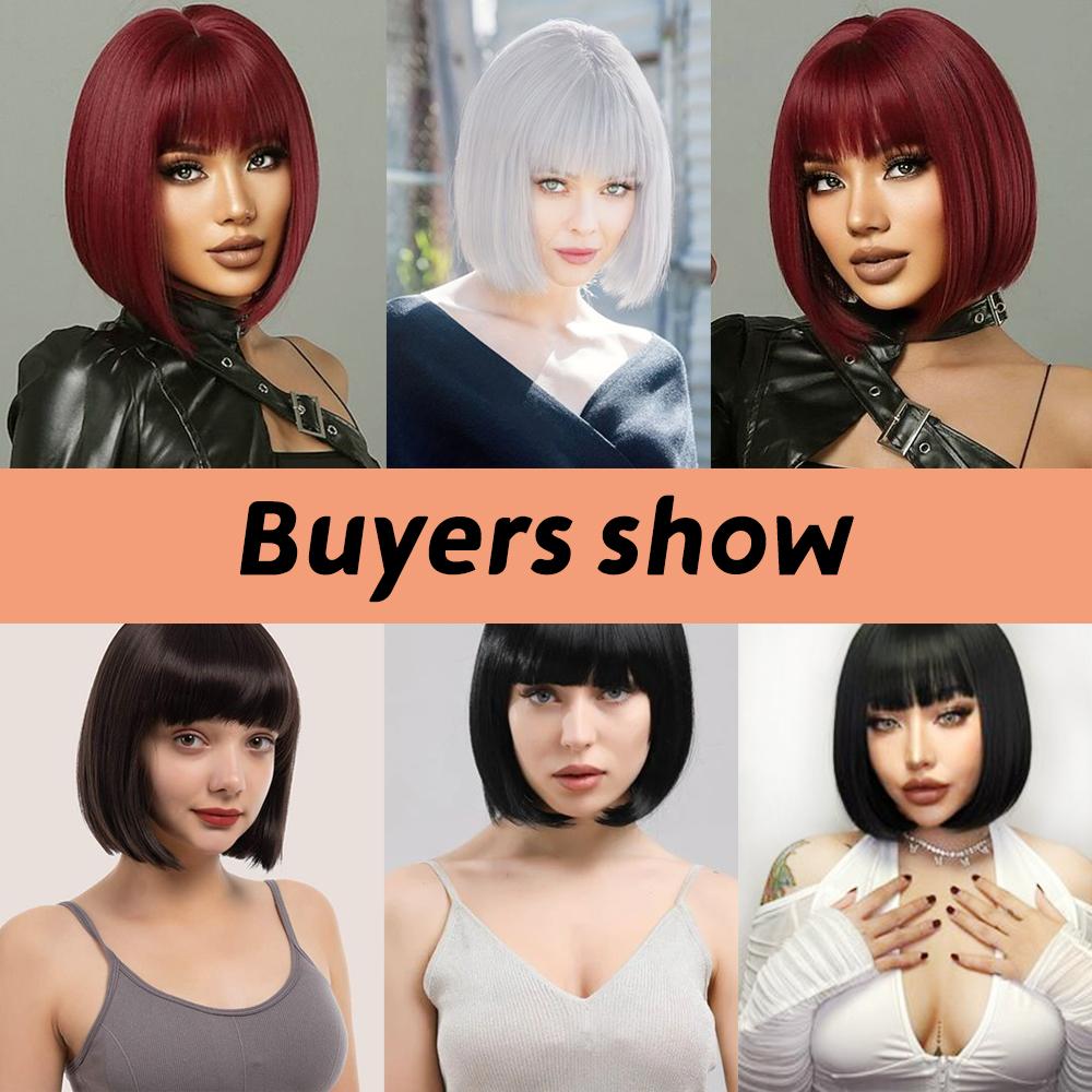 MISSQUEEN Synthetic Chic Bob Wig with Bangs Natural Straight Black Hair Elegant Shoulder-Length Cut Perfect For Women’s Fashion Accessories
