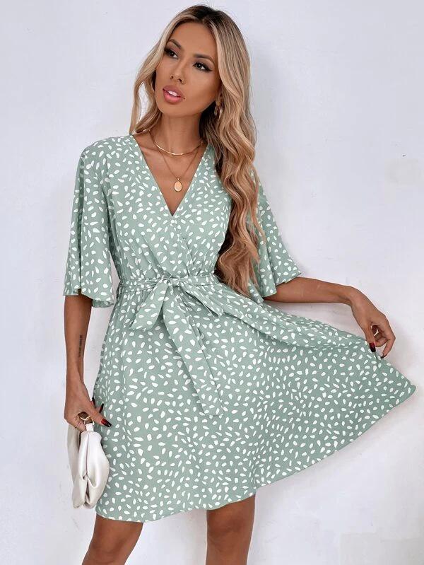 European & American 2025 Women's New Hot V-neck Slimming Short Sleeve Versatile Dress