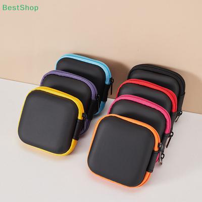 Caixa de Armazenamento de Fones de Ouvido de Couro Estojo com Zíper para Fones de Ouvido Portátil para Viagem Organizador de Cabos USB Bolsa Rígida para Moedas Cartão de Memória