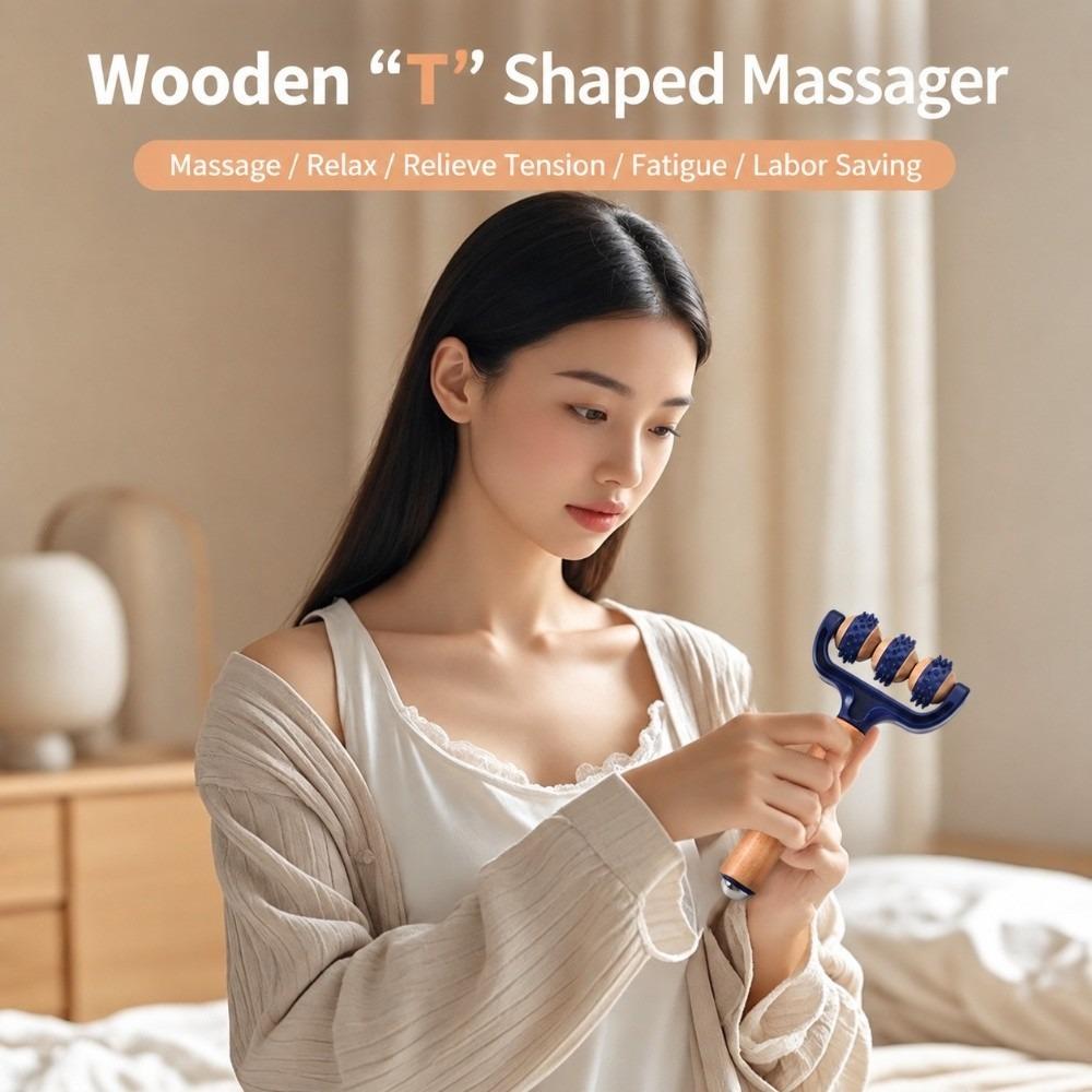 Wood Handle Roller Massage Stick Spiky Roller Body Massage Tool Massage Roller Muscle Relaxation