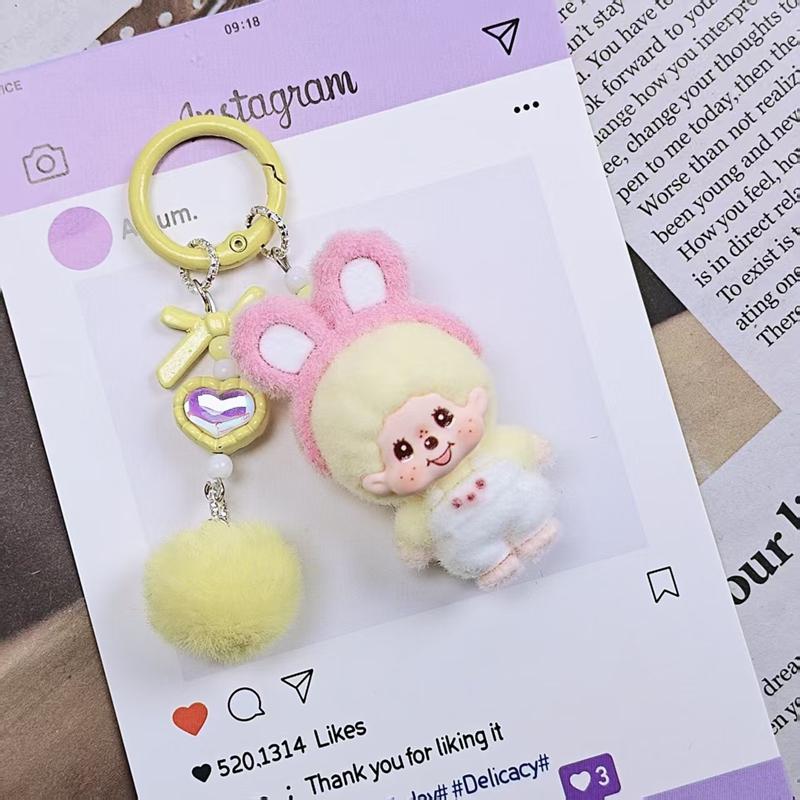 Resin Flocking Monchichi Keychain Cute Monkey Baby Trendy Keyring Cartoon Pendent Keys Bags Hanging Accessories Small Gifts
