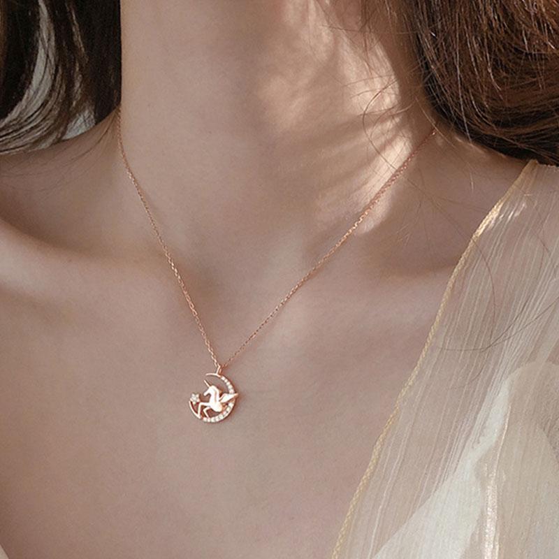 

Циркон Звезда Луна Единорог Ожерелье Простой Дизайн Цепочка Ключицы