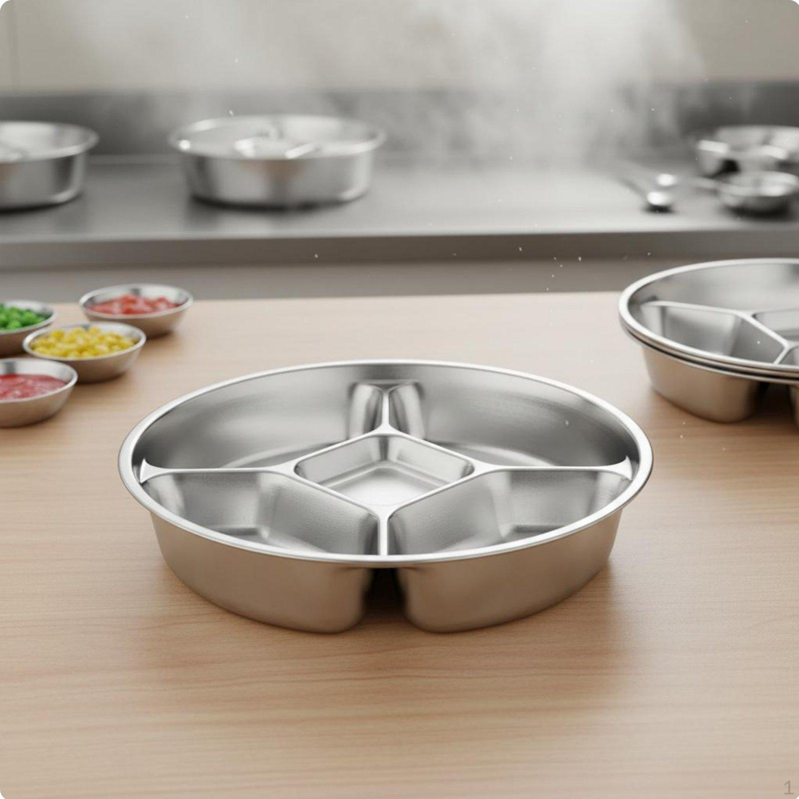 Stainless Steel Divided Plate 5Compartment Food Tray HeavyDuty Metal Portion Control for Home Food Grade