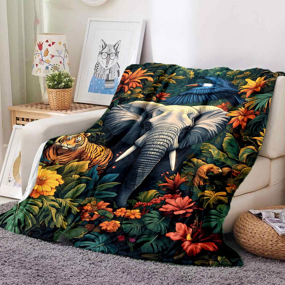 1pc Jungle Safari Print Blanket, Lightweight Flannel Throw For Sofa, Bed, Travel, Camping, Livingroom, Office, Couch, Chair, And Bed,