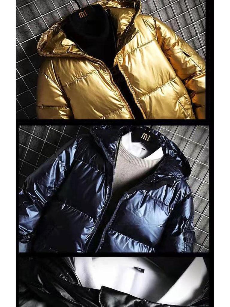 Men's Shiny Hooded Down Cotton Winter Jacket – Thick, Trendy, Short, Plus Size Available