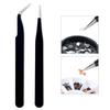 Stainless Steel Nail Art Tweezers - Black Curved & Straight Tips for Eyelash Grafting, Rhinestone/Picking Decorations, Multi-functional.