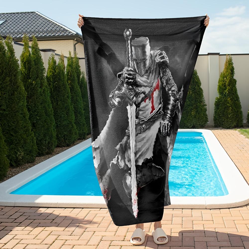 Medieval Knight Templar Beach Towel Flat Print Crusader Warrior Sword Bath Towels Quick Dry for Men Travel Outdoor Gift