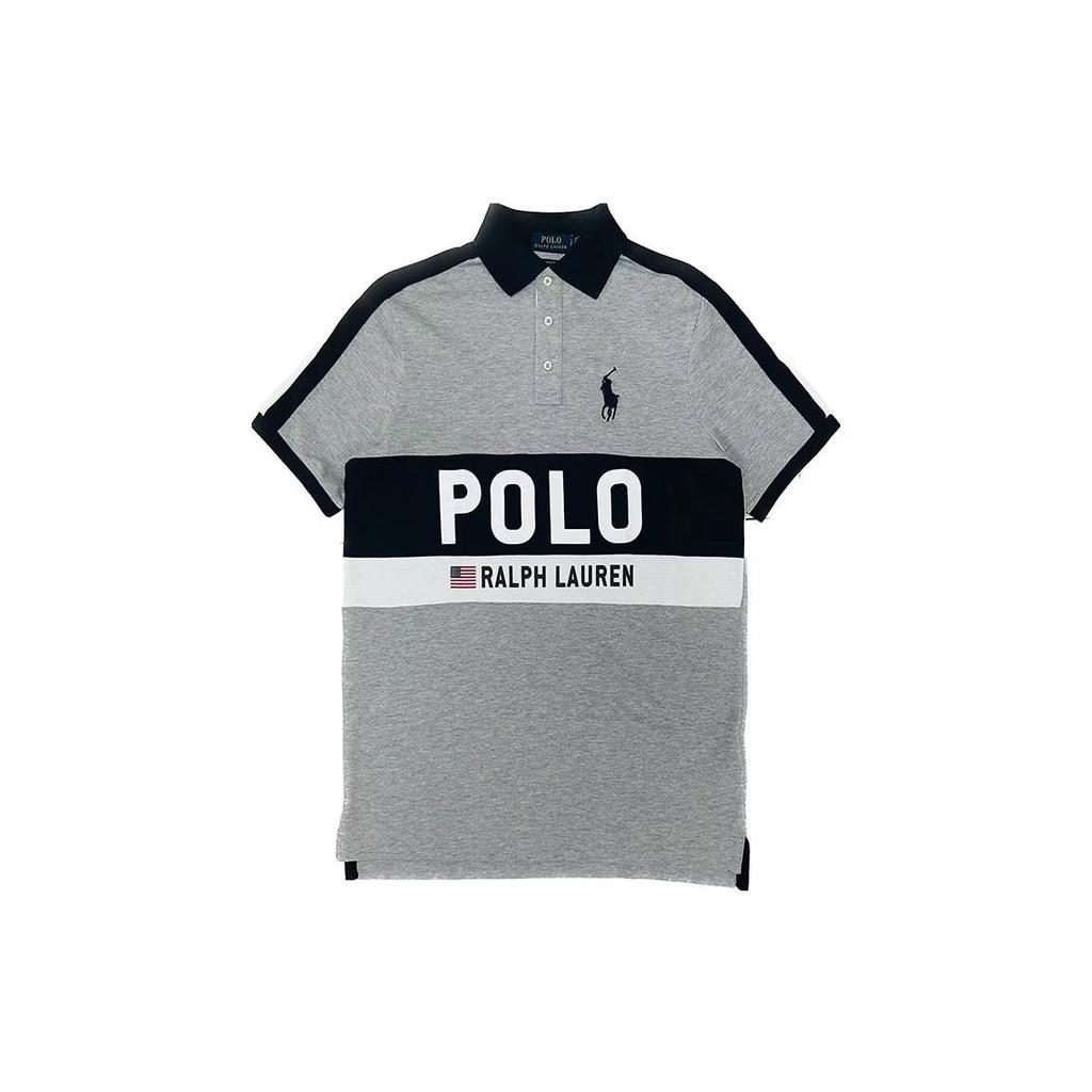 Polo Ralph Lauren SS23 Color Block Letter Print Casual Short Sleeve Polo Shirt Men Polo Shirts Light-Gray 710802709-005