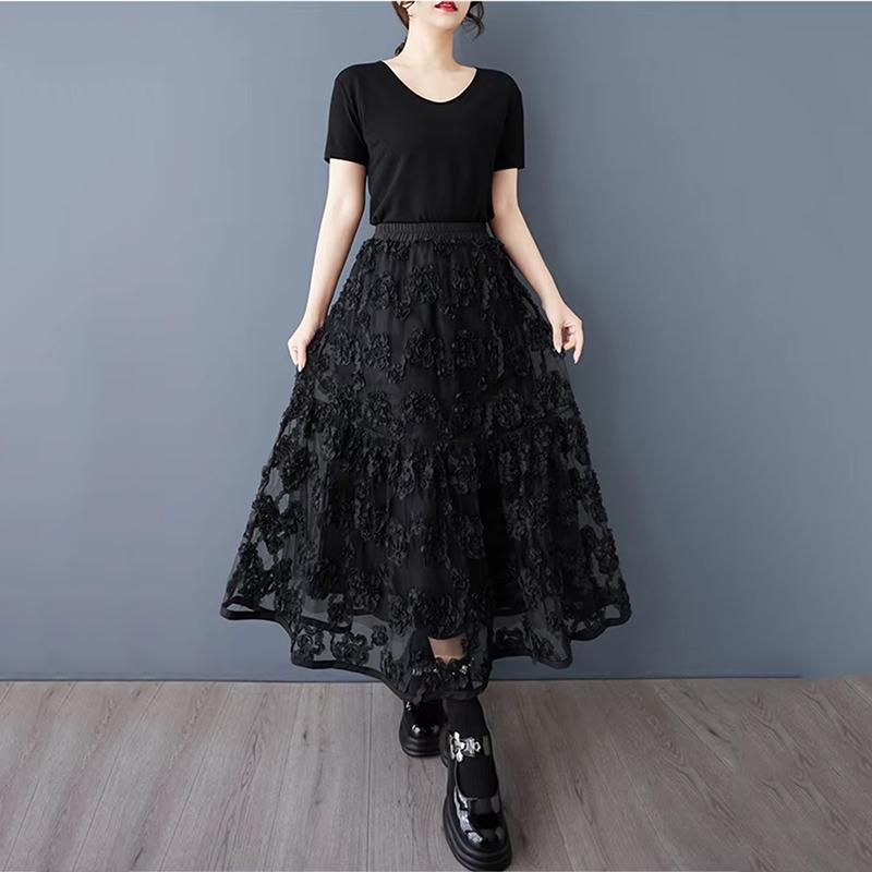 Xitao Mesh-Patchwork-Rock mit elastischer Taille HQQ2471