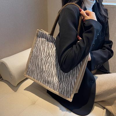 Large Capacity Versatile Retro Tote Bag for Women New Fashion Linen Commuter Shoulder Bag Fashionable Hand Shopping Bag