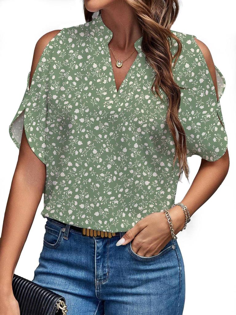 2026 Summer Women's V-Neck Off-Shoulder Top - Solid Color & Stylish