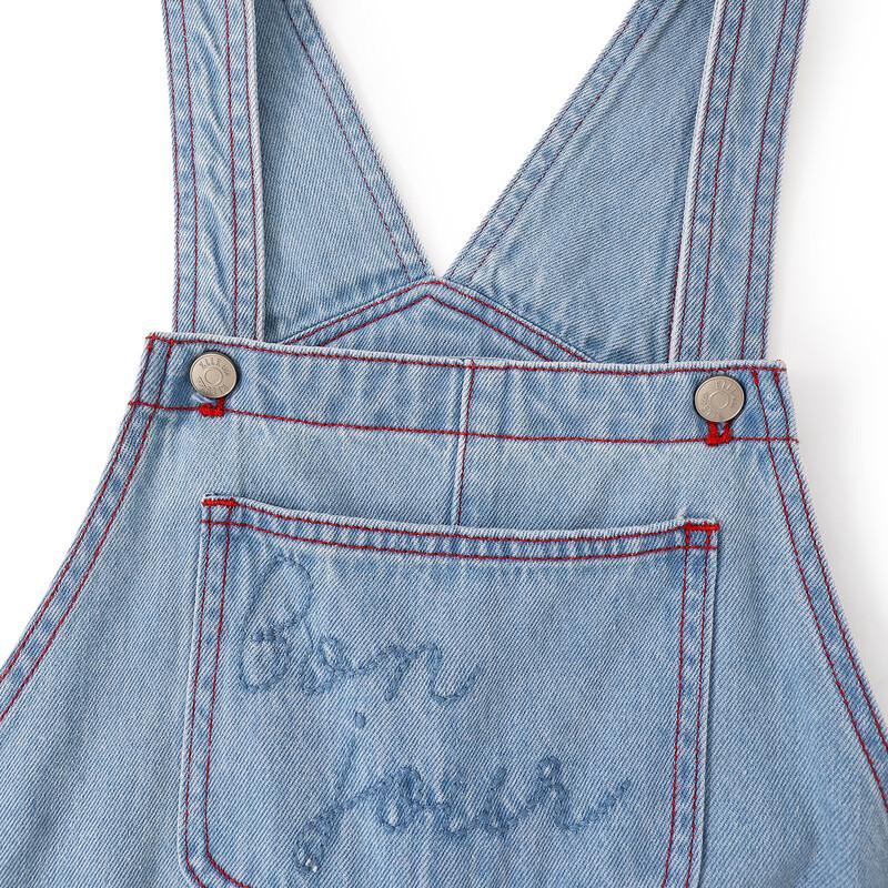 ELLE KIDS Girls' Denim Overalls with Contrast Embroidery