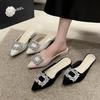 New Women's Shoes New Mules Women's High Heels Fashion Wedding Pump Women Rhinestone Pointed Toe Sandals Ladies Zapatos Mujer