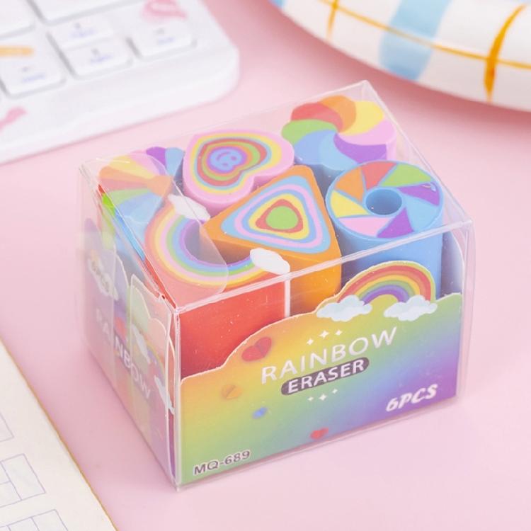 6 Pcs Pencil Erasers Back to School Erasers Rainbow Erasers Love Heart Eraser Reward Gift For Kids Writing Correction