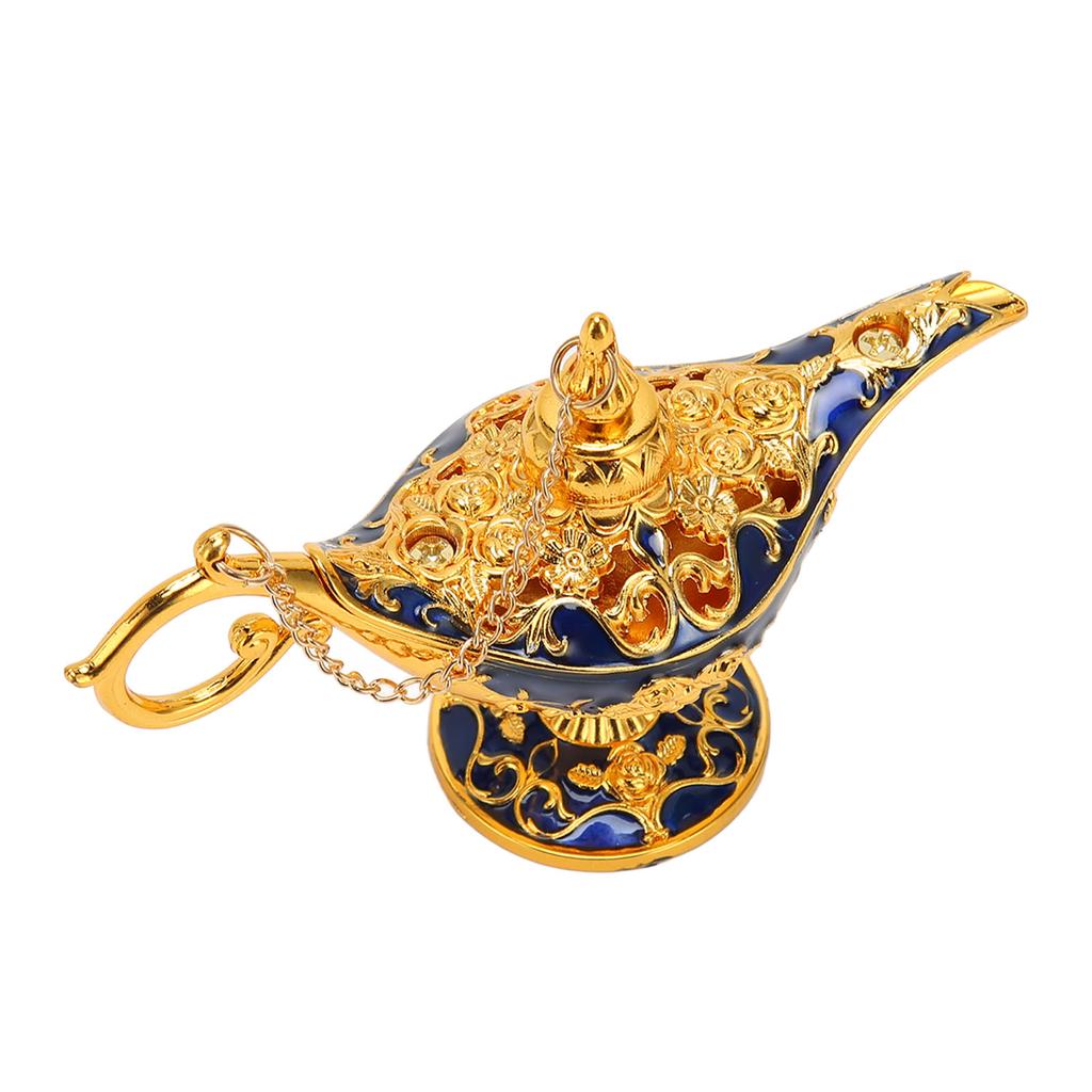 Genie Lamp Vintage Decoration Collectable Rare Small Zinc Alloy Legend Genie Light Gold Sapphire