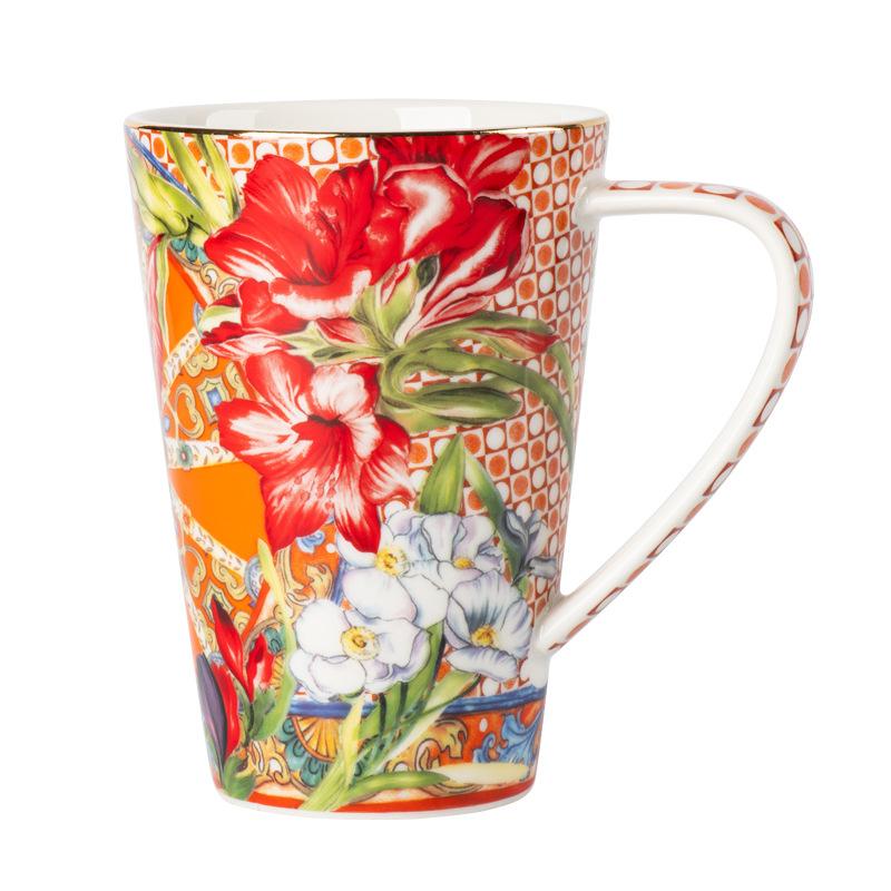 Flowering Home Drinking Cup Ceramic Retro Breakfast Cup High Value Cup Large Capacity Coffee Cup