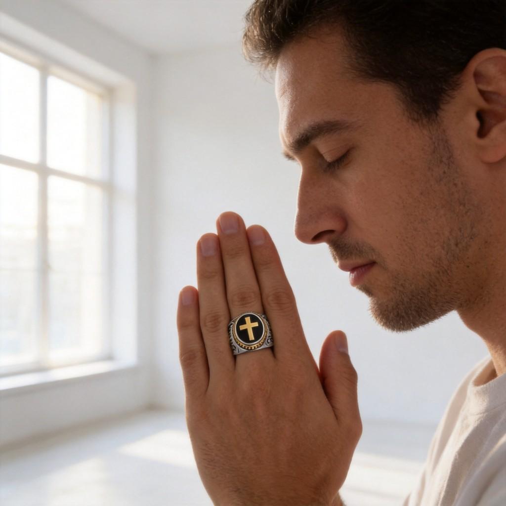 Anello di Preghiera Geometrico da Uomo con Design a Croce per Appassionati di Gioielli alla Moda