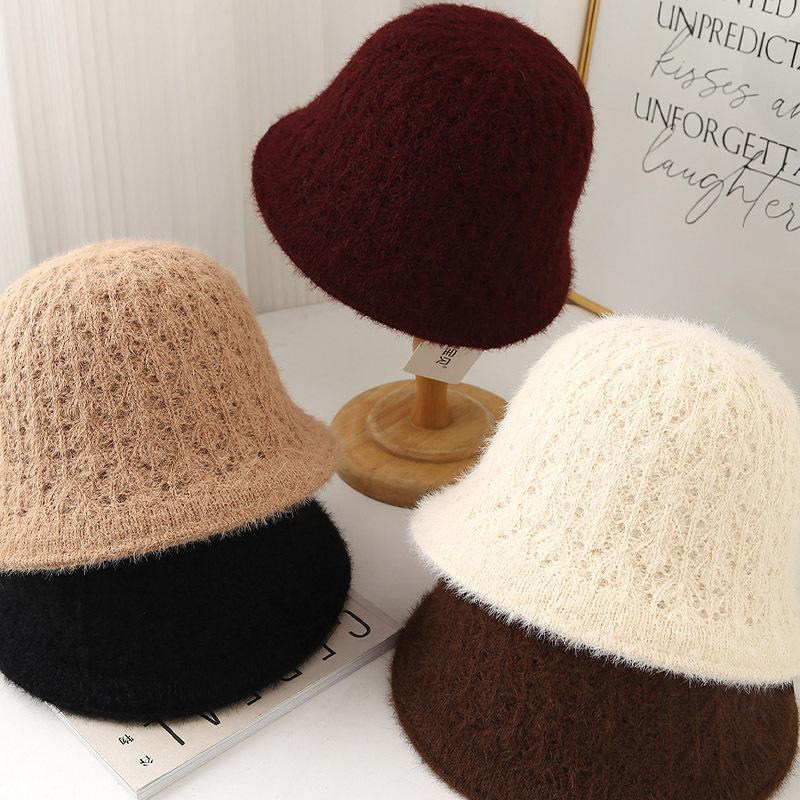 Cashmere blended fisherman's hat children's autumn and winter warm knitted hat versatile fashion face small solid color bucket hat