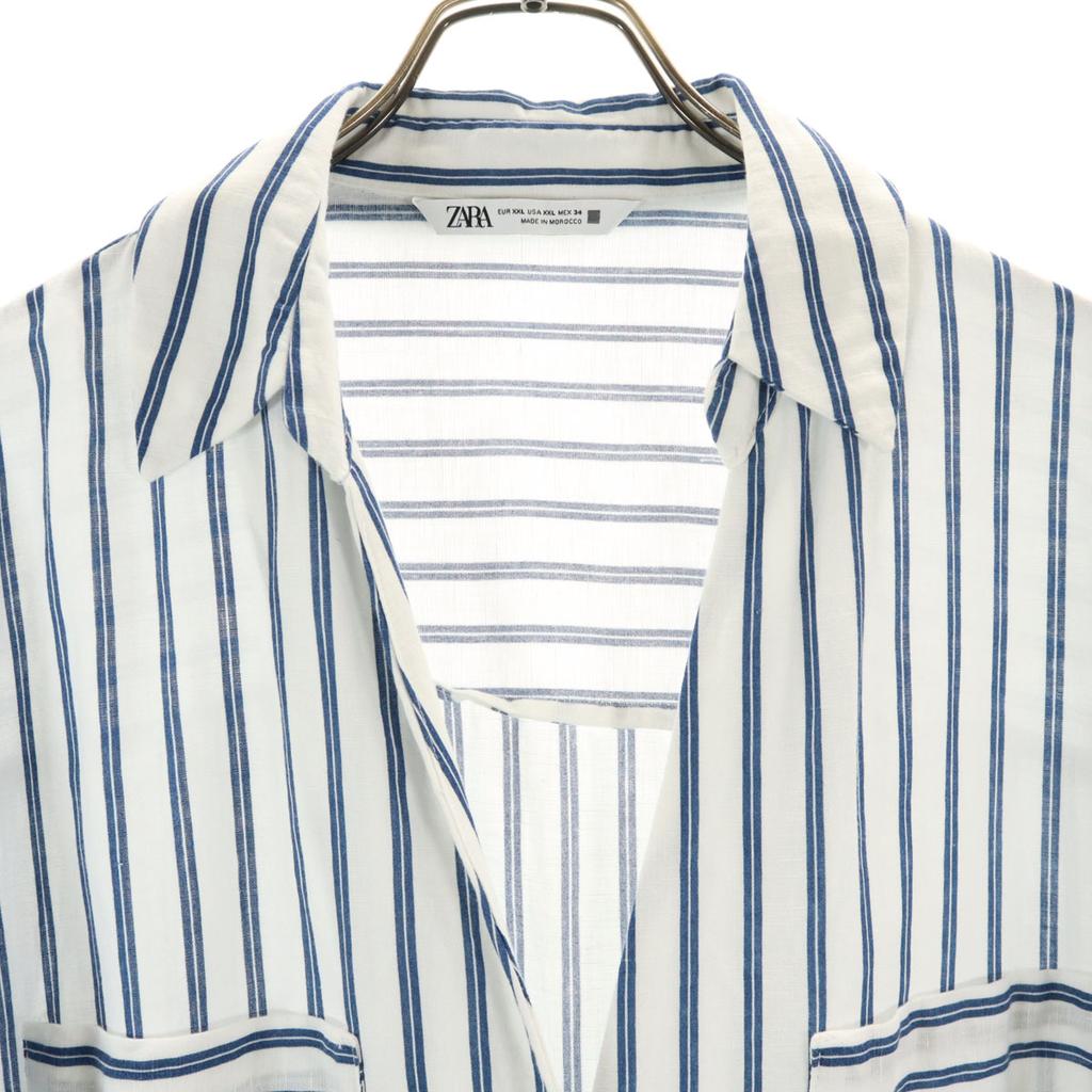 Zara Linen Blend Stripe Long Sleeve Skipper Long Shirt Dress XXL Women Used