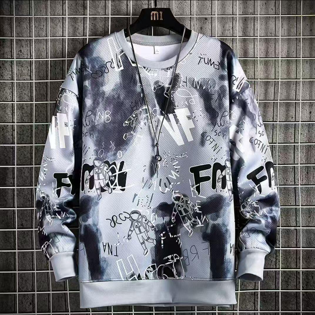 

Fashion Printed Men Sweatshirt Casual Crewneck Streetwear Loose Sports Clothing Soft Clothes Tops 4XL сірий