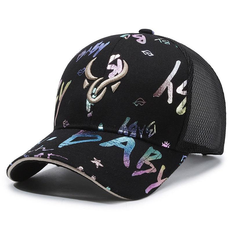 

Breathable Graffiti Embroidered Baseball Cap Unisex Summer Outdoor Gift Hat Black Gold