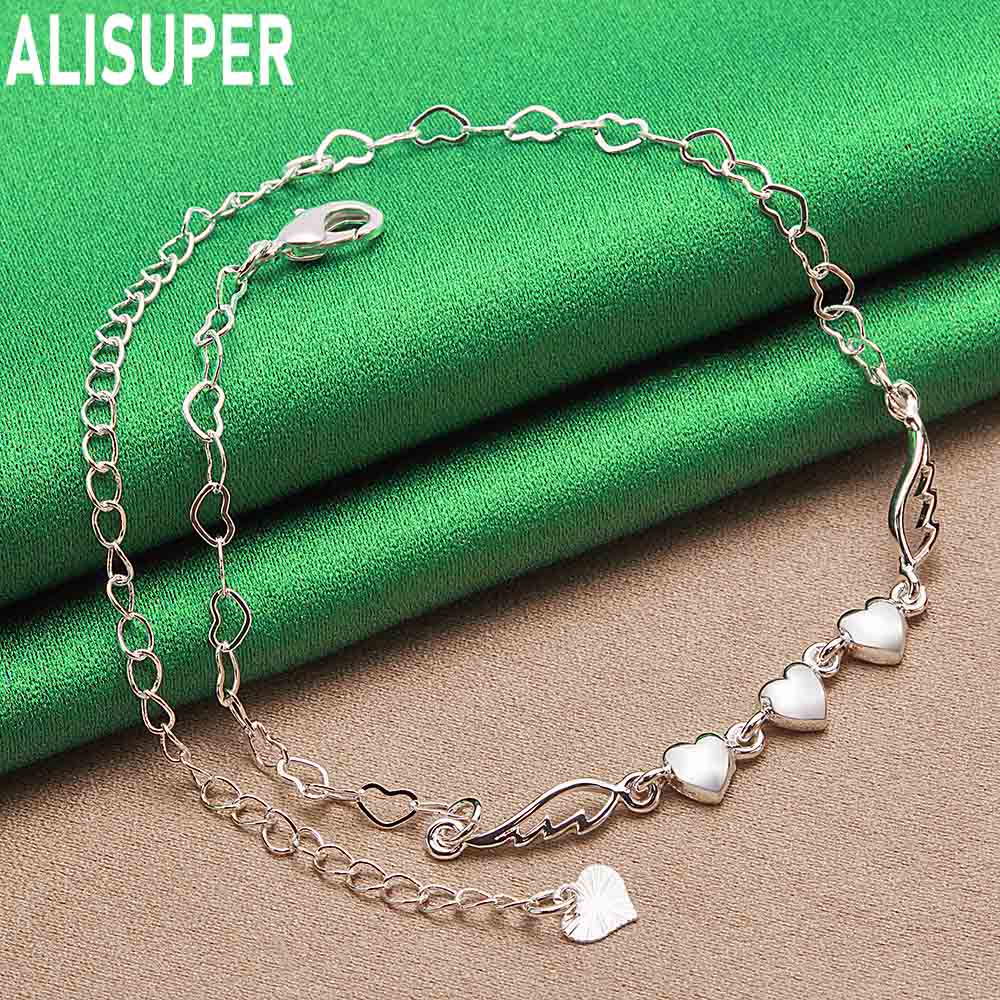 925 Sterling Silver Sweet Heart Side Chain Bracelet - Exquisite Gift Jewelry
