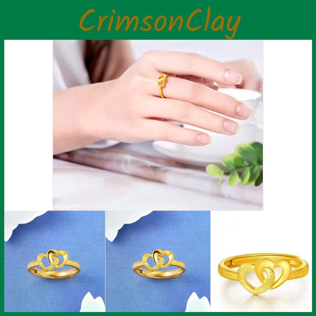 Heart Goldplated Fashionable Ring With Adjustable Fit Captivating Double Heart Design For Women