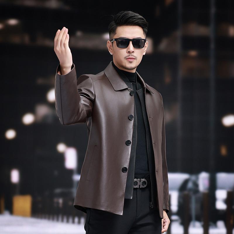 Men's genuine leather jacket autumn and winter new mid-length single-breasted sheepskin jacket for middle-aged and elderly people