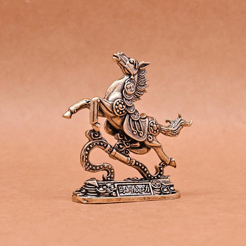 Brass Horse Step On Coins Lucky Statue Feng Shui Desk Ornament Zodiac Animal Figurines Miniatures Pure Copper Crafts Collections