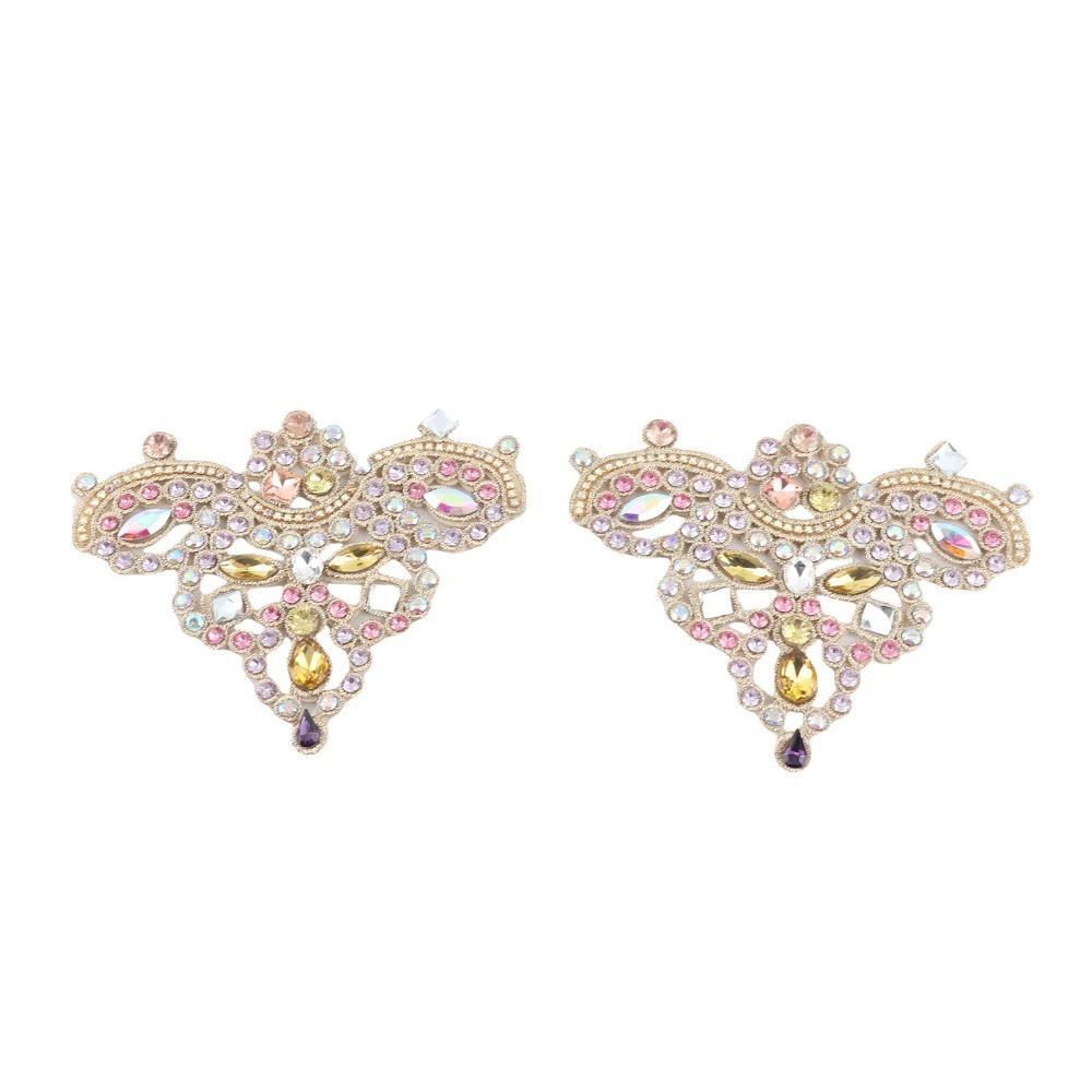 2pcs Red & Pink Crystal Rhinestone Patches Beaded Applique Patches For Clothing Accessories