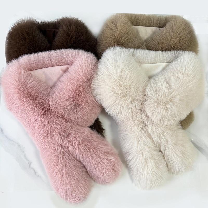 1Pcs Imitation Fox Fur Cold Resistant Collar Scarves Neck Warmers Plush Fluffy Fur Scarf Thicken Solid Color Warm Neckerchief