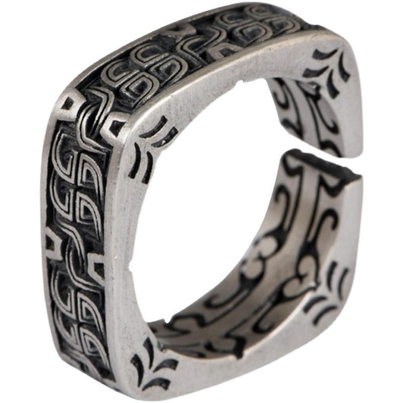 Taiyin Fangyuan Pangu Ring for Men, Trendy Retro, High End, Open Mouth Dominance Ring, High Quality Handmade Silver Jewelry