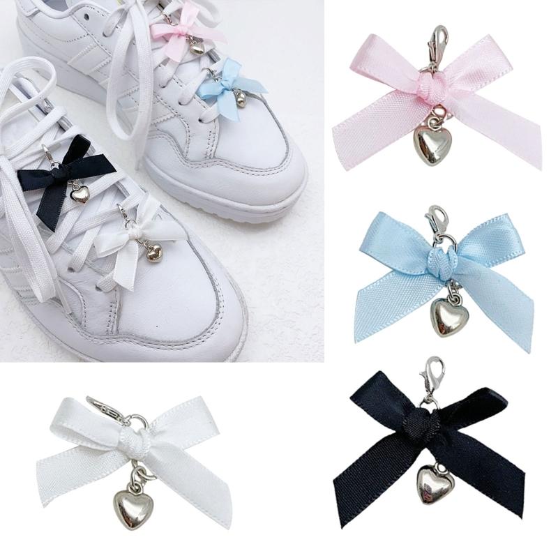 Pack of 4 Stylish Shoe Buckles Colorful Shoe Decorations Ribbon Shoes Pendant Footwear Pendant Heart Pendant for Shoe