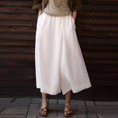 Women Casual Elastic Waist Loose Summer Cropped Pants