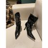 Fashion Pointed Toe Stiletto Heel Booties Women's Fall/Winter 2025 New Patent Leather Sleeve Fashion Boots