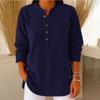Women's Autumn Waffle Henley Shirt Long Sleeve Button Casual Loose Top