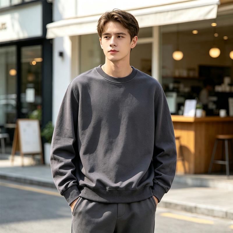 Men Solid Color Crew Neck Sweatshirt Loose Long Sleeve Casual Oversized Pullover Streetwear Top