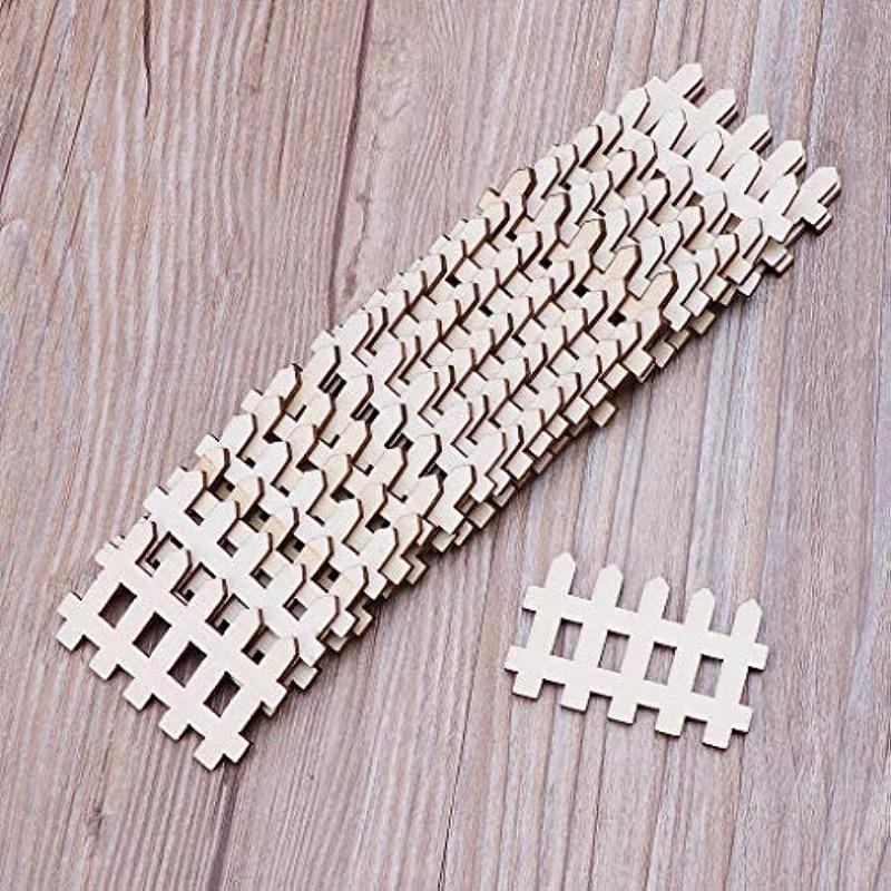 50pcs Wooden Fence Embellishment,Fence Shaped Wooden Scrapbooking Wooden Cutouts Wood Ornament for Crafts Projects, Home/Party Decorations