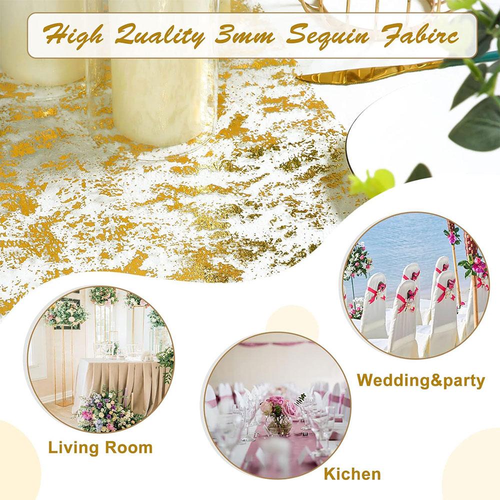 11 In Wide Sequin Glitter Table Runner Metallic Mesh Gold Fabric for Table Decor Christmas Wedding Birthday Supplies Decorations