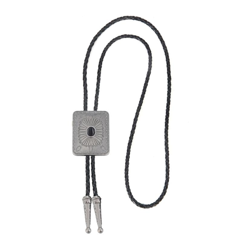 Punk Style Bolo Tie with Emblem Charm Necktie Necklace Costume Accessory